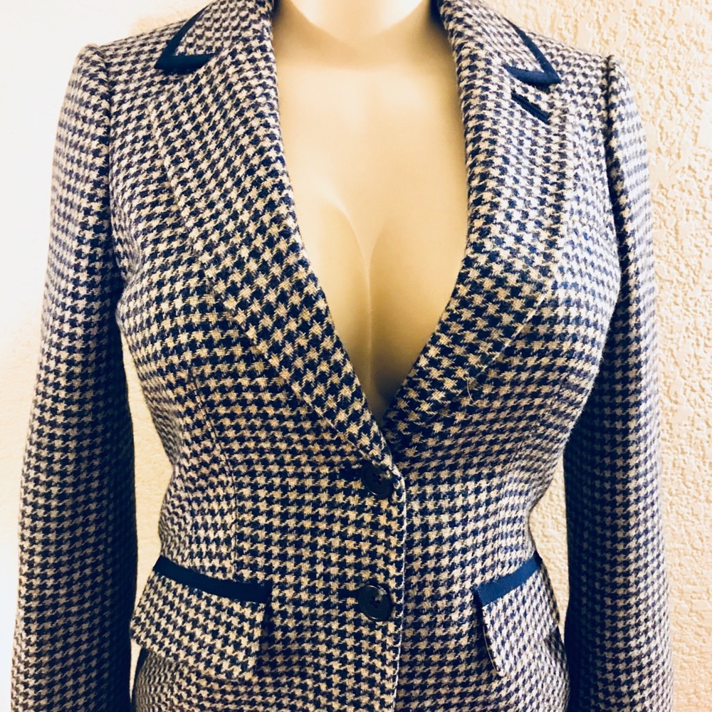 Boden British Tweed Blazer Blue Dog Tooth Wool