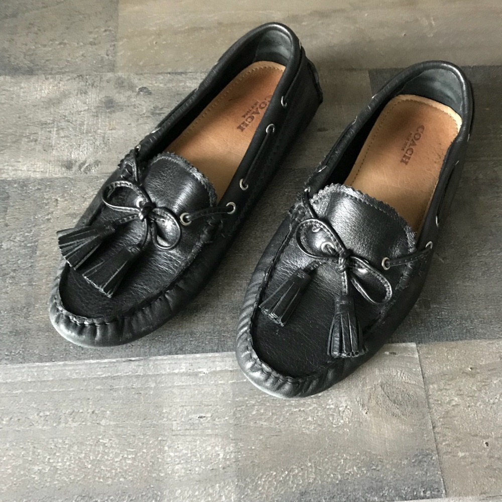 Coach moccasins leather,black,size 8