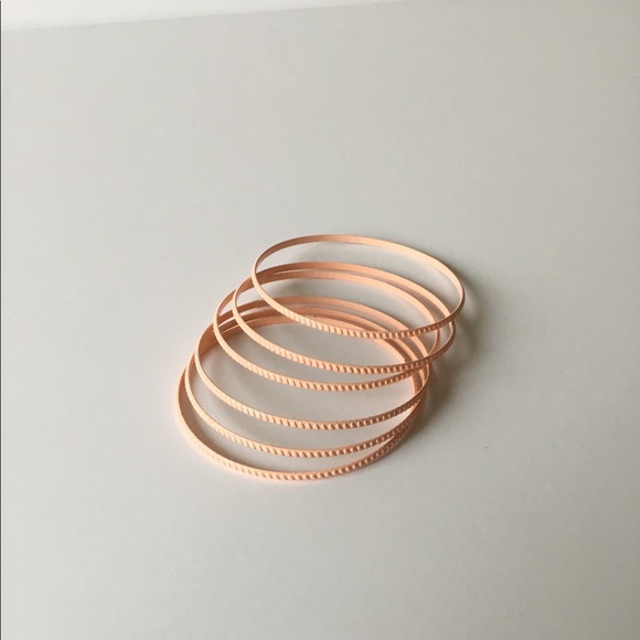 Peach Metal Bangle Bracelets, Set of 6 - Picture 1 of 3