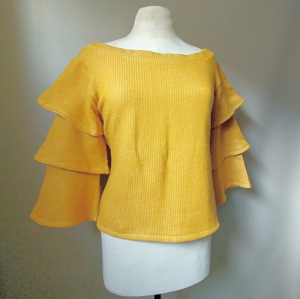 NWT Ruffle Sleeve THML Mustard "Sweatshirt"