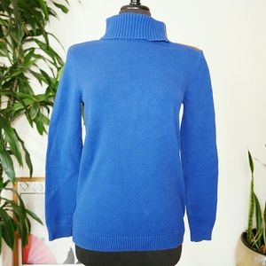 Blue knit turtleneck sweater with side zipper