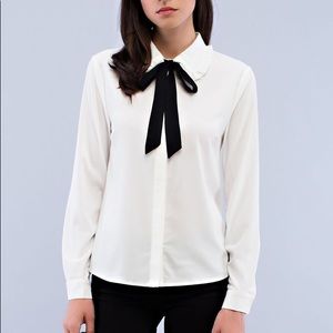 White Shirt Long Sleeve & Black Bow