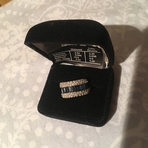 Faux sapphire and zirconia silvertone  ring size 8