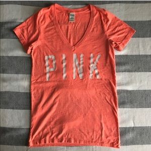 PINK Neon Pink Coral V-Neck Graphic Tee