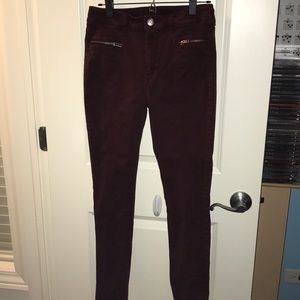 Red high-waisted jeans