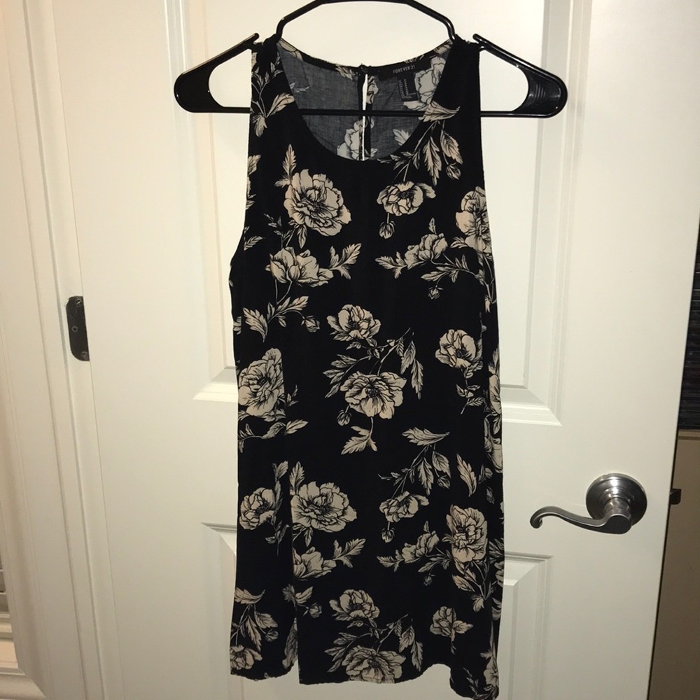 Black Floral Print Sleeveless Dress