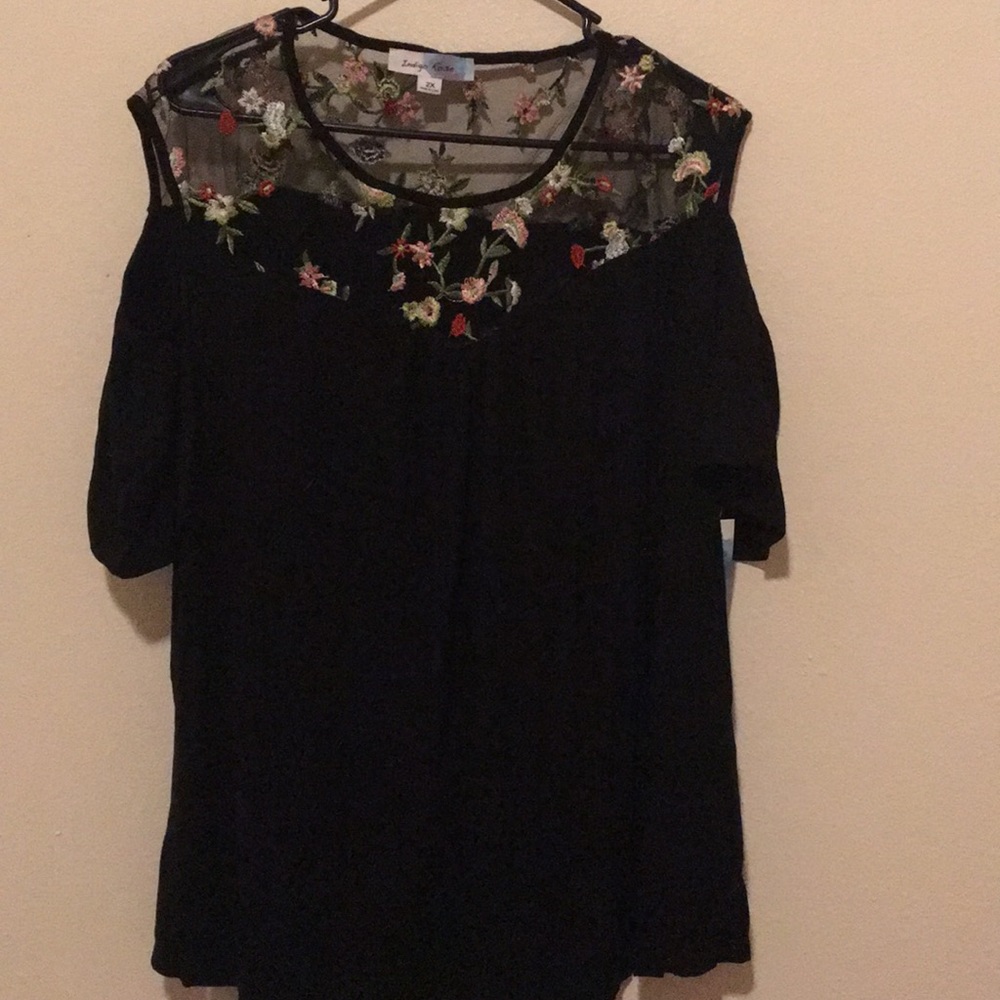 Shoulder off black shirt with floral top