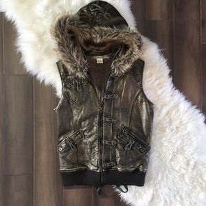 Metallic Leather + Fur Vest