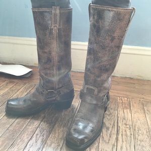 FRYE distressed pull on mid length boots