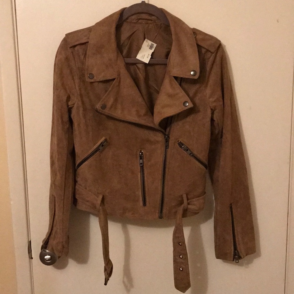 Faux Suede Camel Moto Jacket