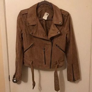Faux Suede Camel Moto Jacket