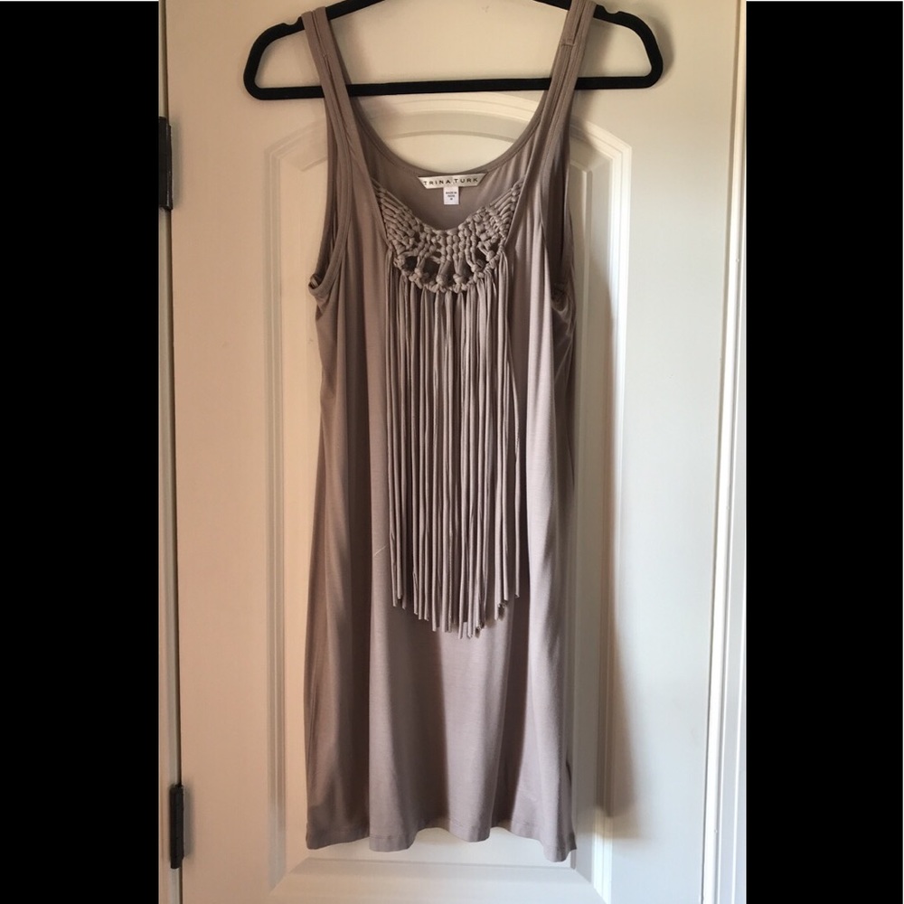 Trina Turk taupe fringe dress