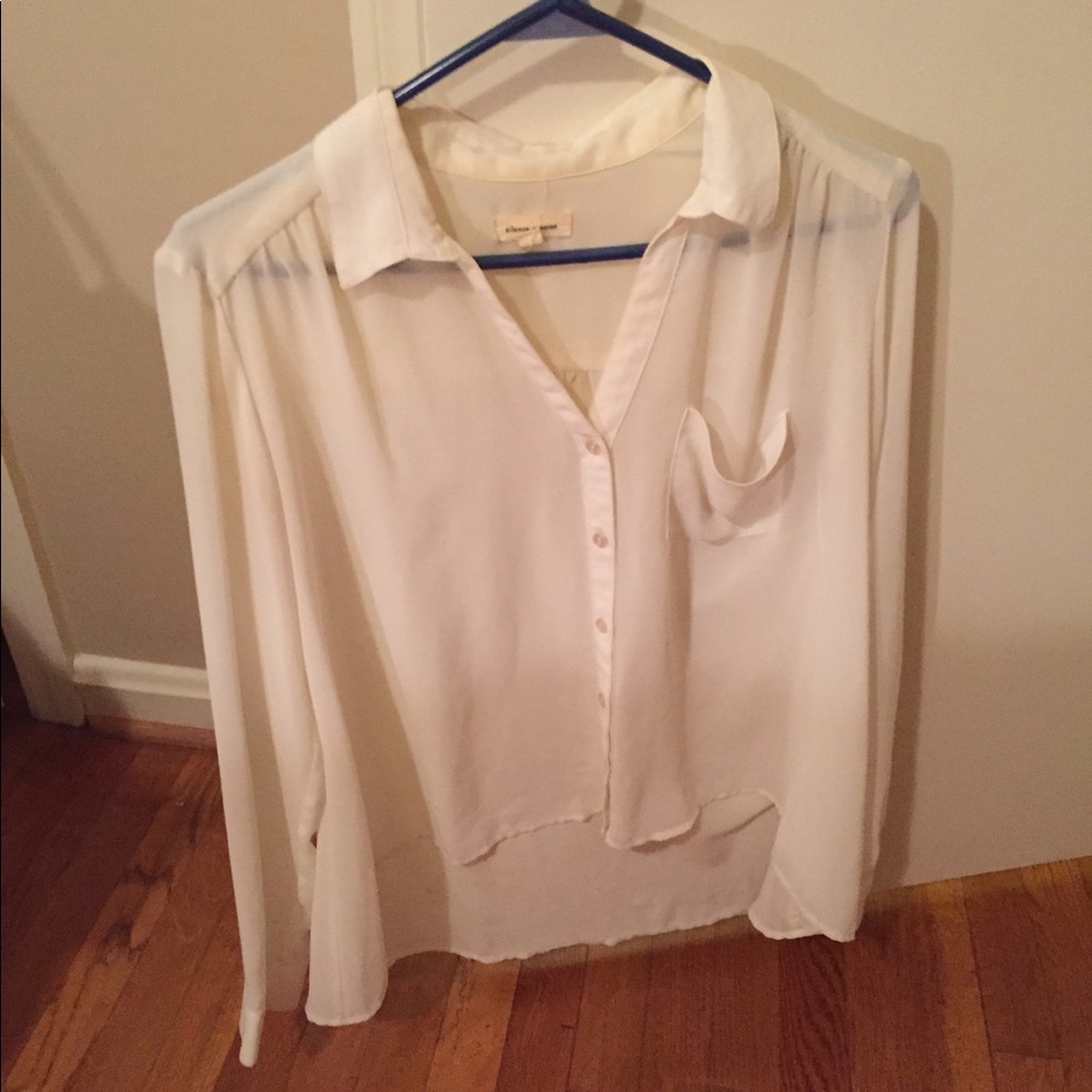 silence & noise sheer button down white shirt