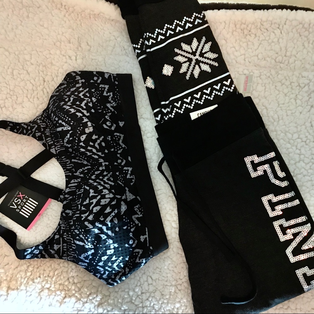 [VS] Pink Bling Joggers + VSX Bra Bundle