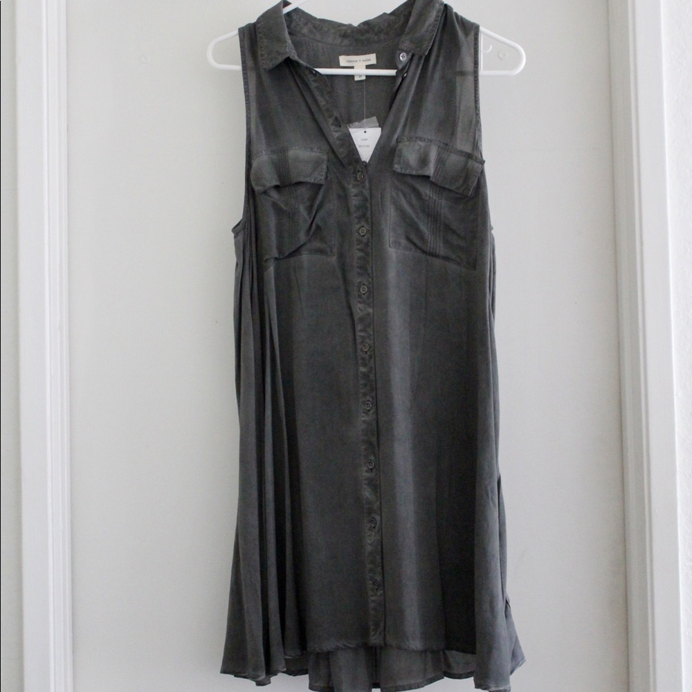 Silence + Noise Grey Button Dress