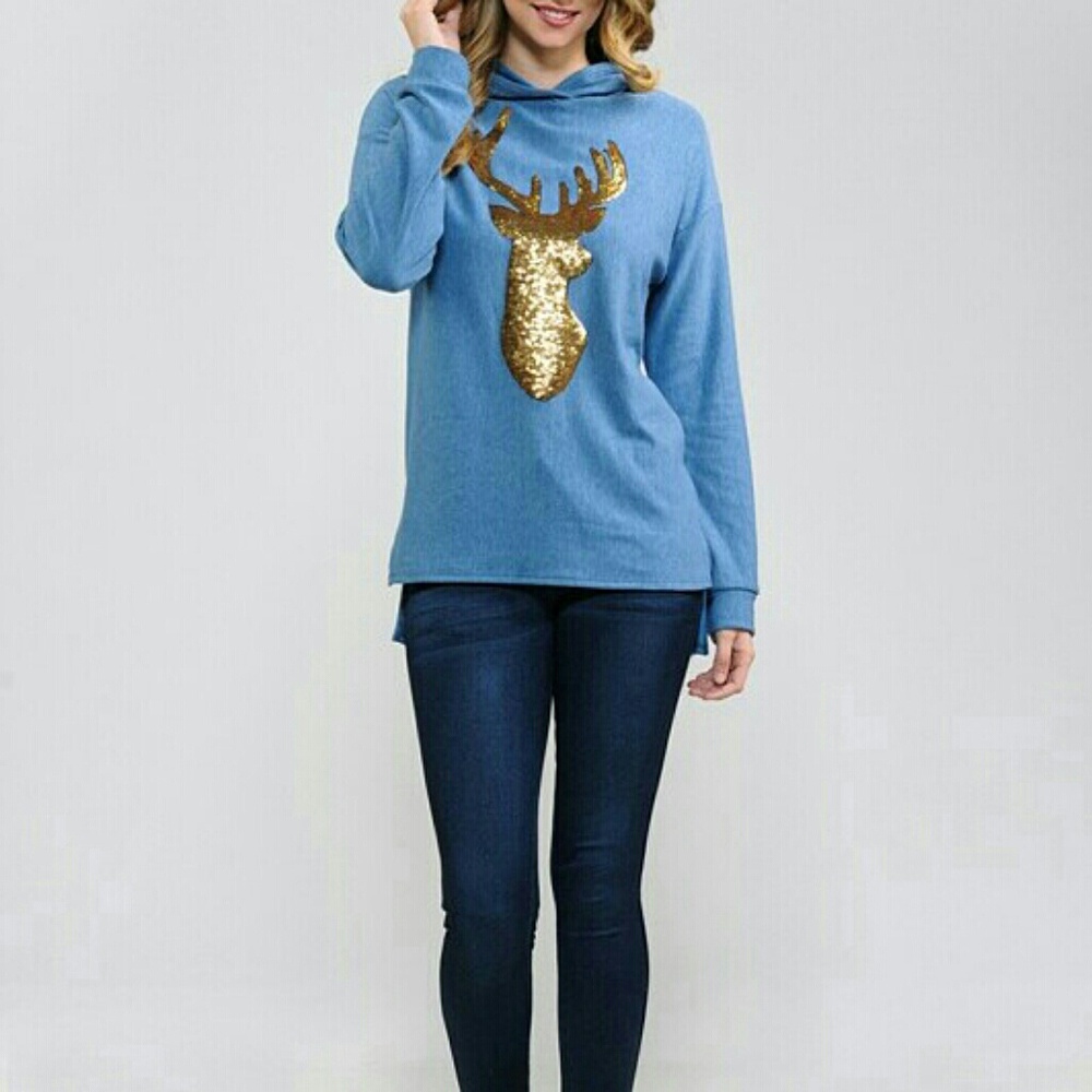 Sequin patch hoodie top