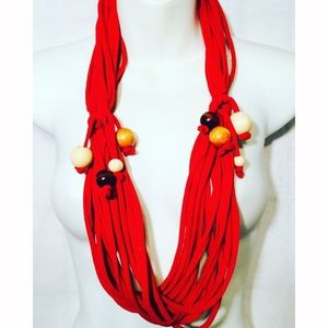 Handmade Red Shredded Tshirt Infinity Scarf