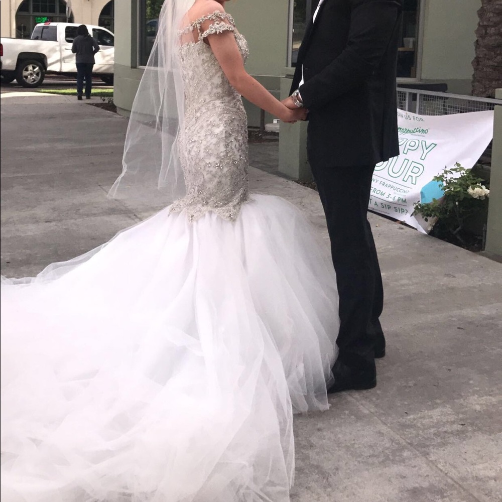 Stephen yearick size 2 wedding gown with veil/blus