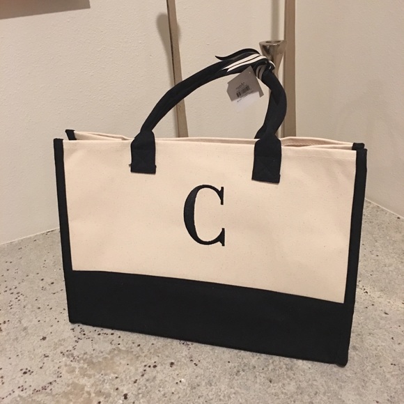 mud pie initial canvas tote