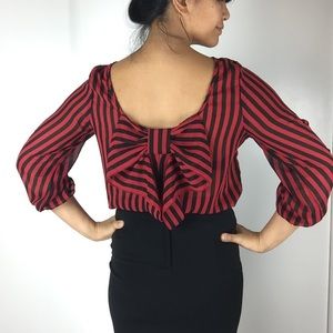 Striped Blouse With Back Ribbon