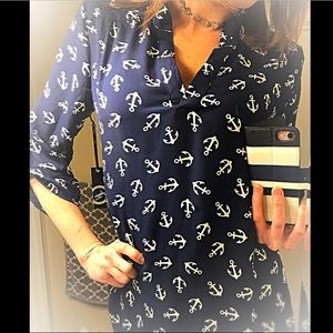 NWT Navy Blue Anchor 3/4 length work blouse