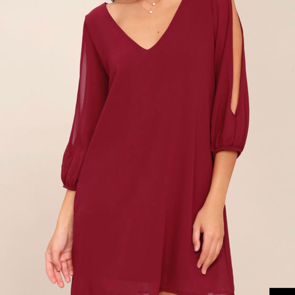 LuLu’s Shifting Dears Wine Red Long Sleeve Dress
