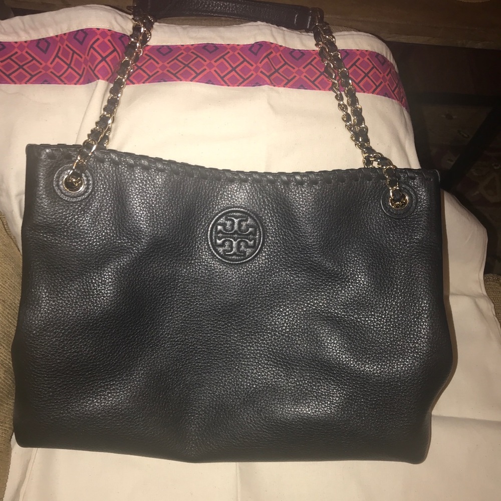 Tory Burch Black Marion Chain Slouchy Tote