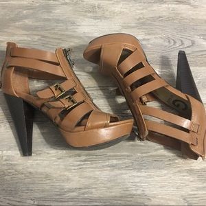 Guess brown leather open-toe heeled sandals