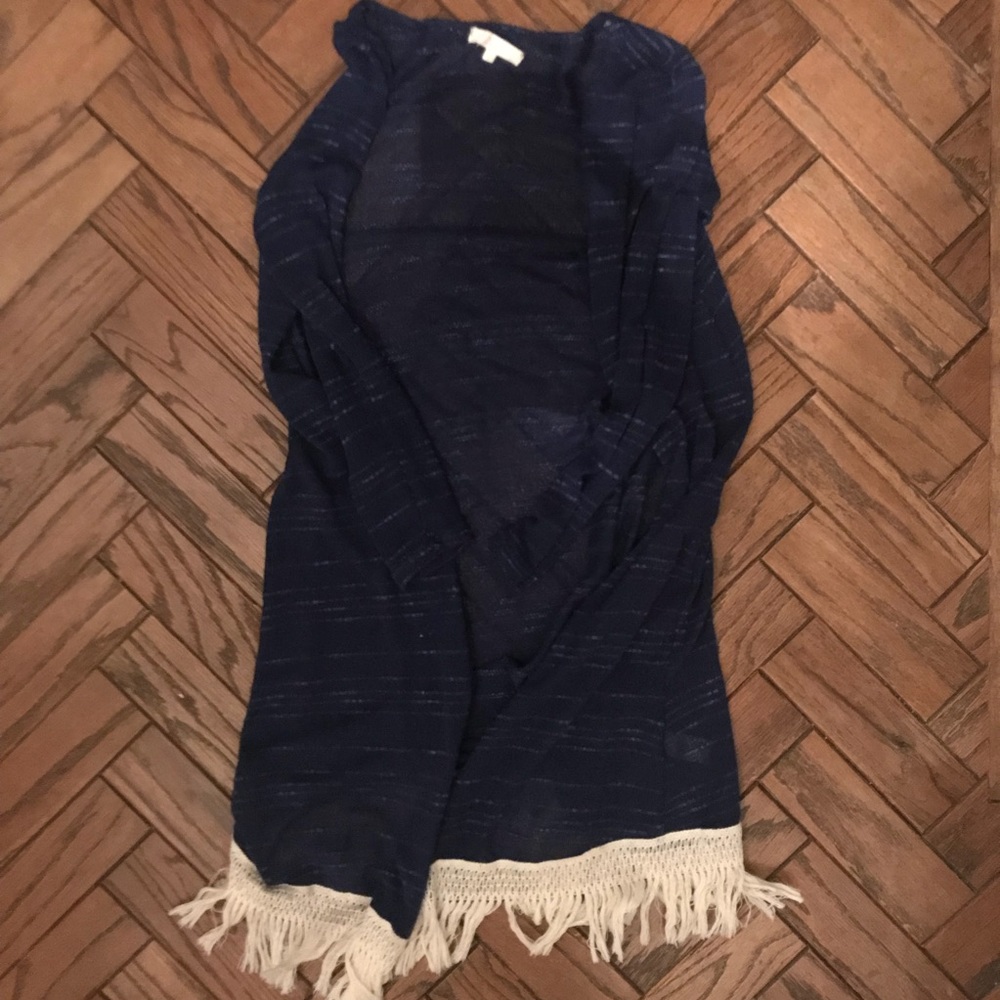 Nabee Long Sleeve Blue Cardigan with Fringe