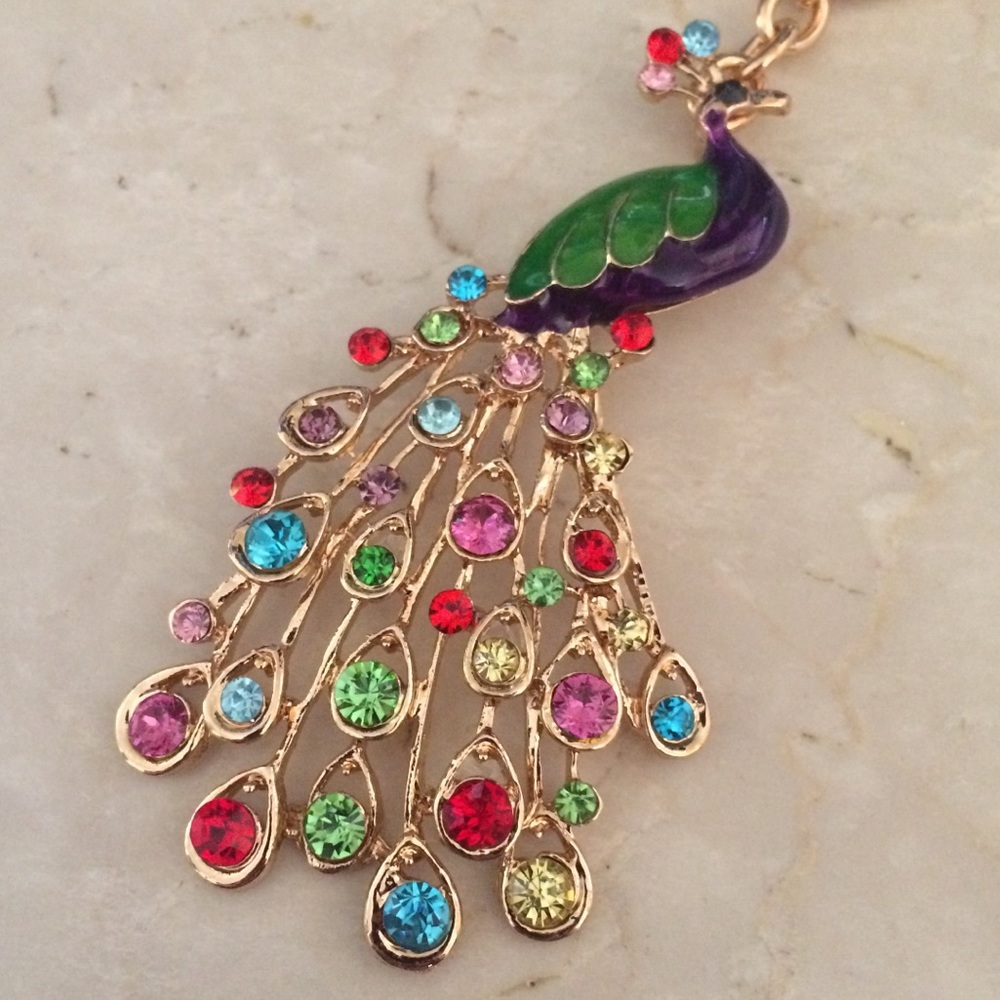 Crystal Peacock Purse Charm / Keychain