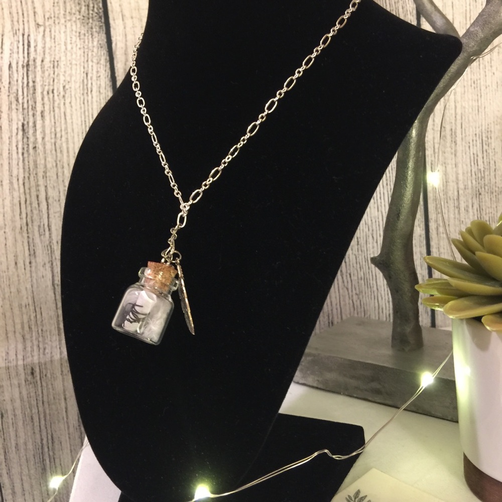 Handmade bottled prayer scroll, feather wrapped