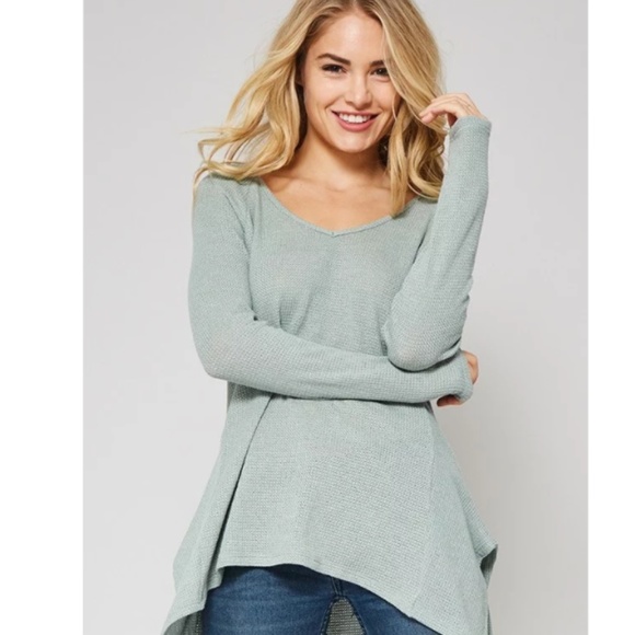 🔽Sage Waffle Knit Tunic - Picture 2 of 2