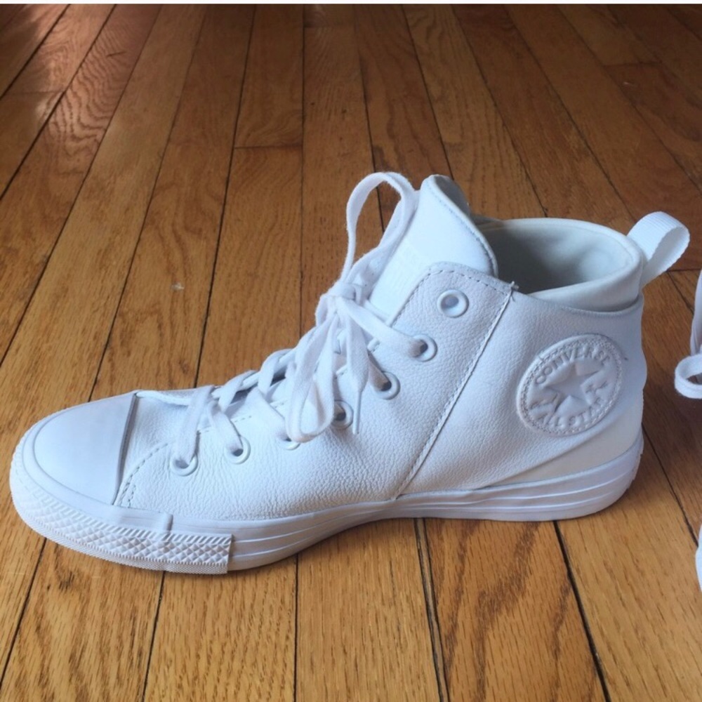 All white high top converse