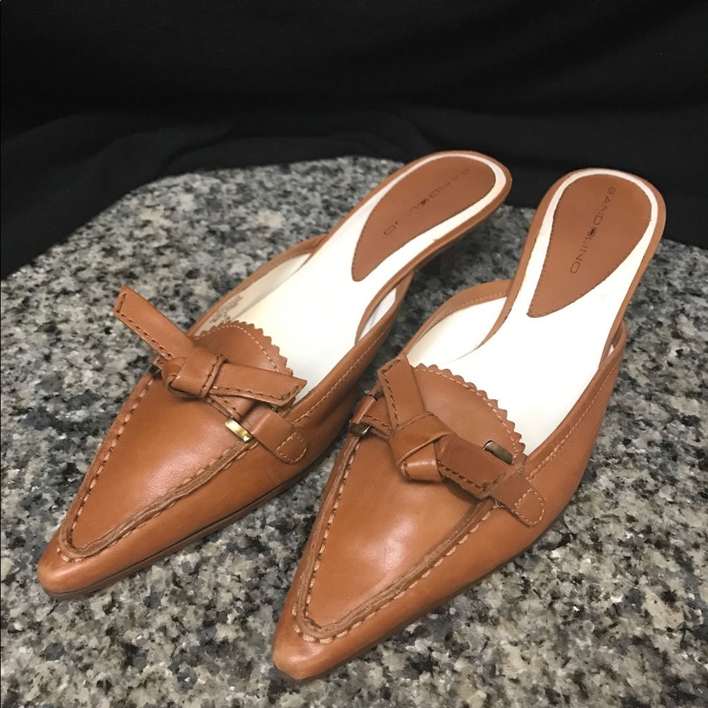 Tan leather kitten heel mules size 6.5