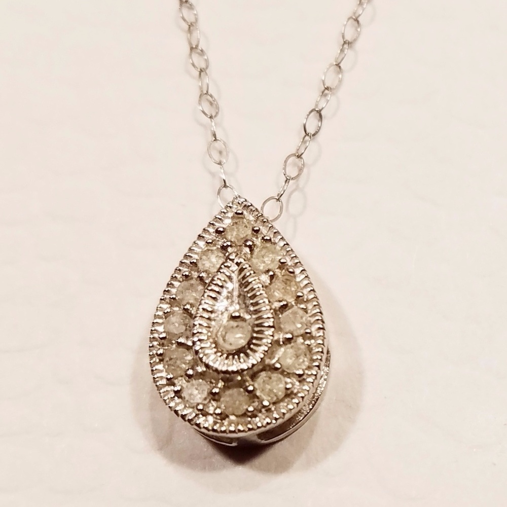 10k White Gold Pendant with Accent Diamonds