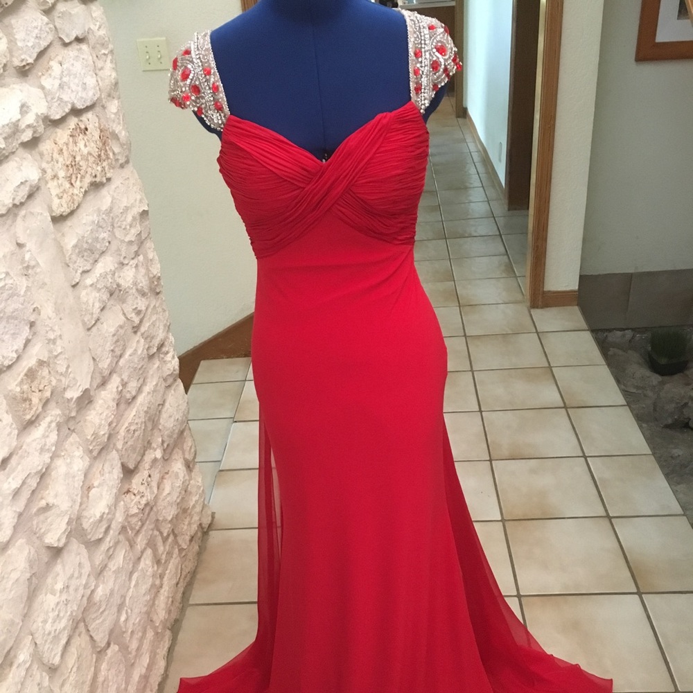 Red gown with beaded back