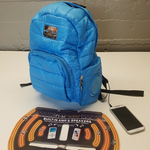 FI-HI STEREO SPEAKERBAG "BLUE PUFFY PACK" - Picture 1 of 5