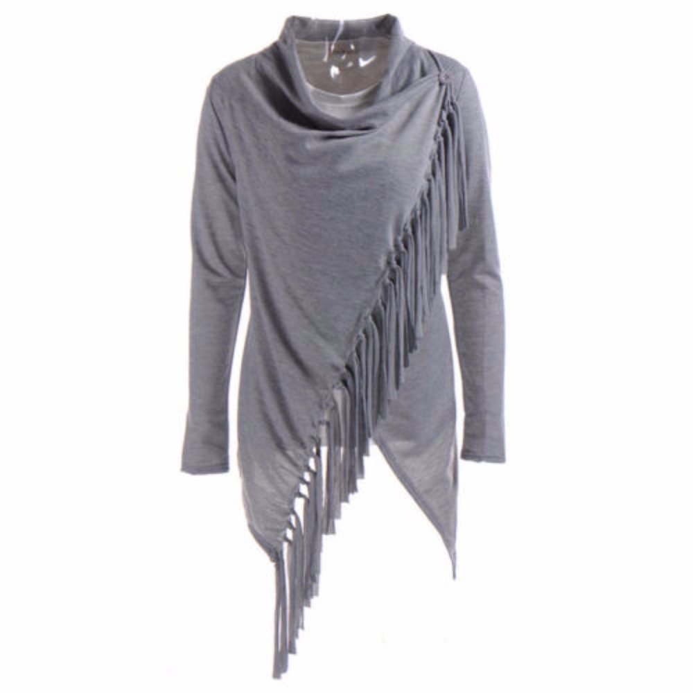 New Black Wrap Look Top With Fringe - Picture 7 of 8