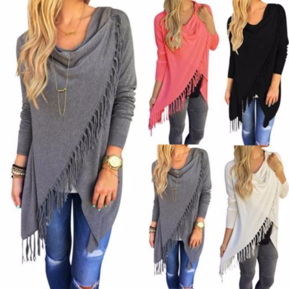 New Black Wrap Look Top With Fringe - Picture 3 of 8