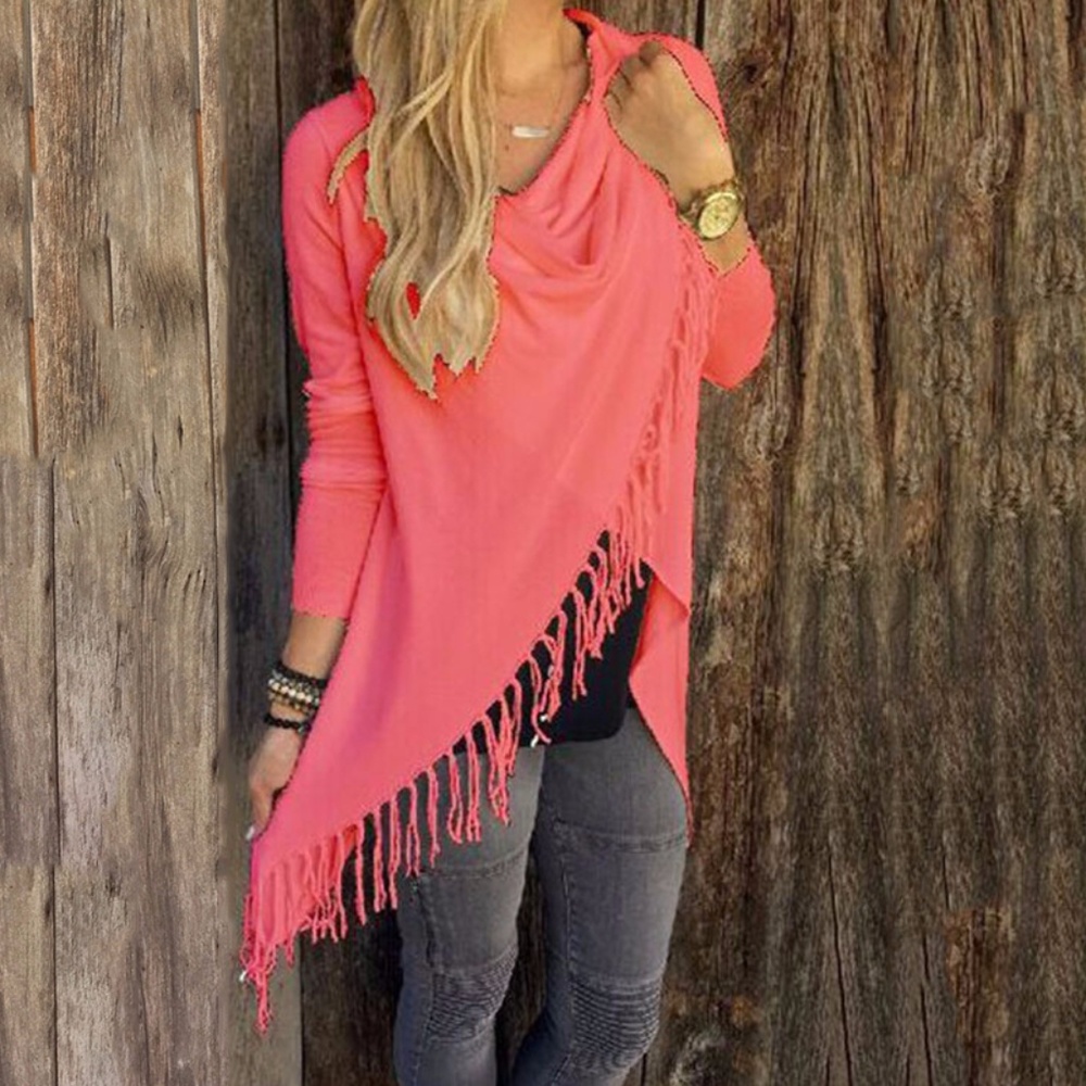 New Black Wrap Look Top With Fringe - Picture 2 of 8