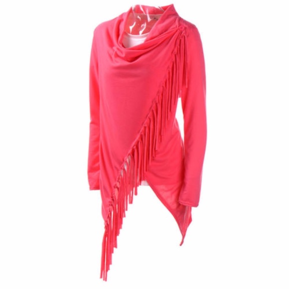 New Black Wrap Look Top With Fringe - Picture 8 of 8