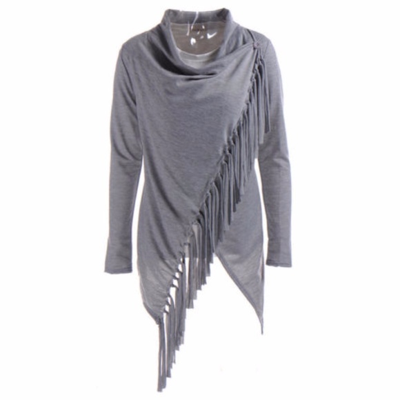 New Black Wrap Look Top With Fringe - Picture 7 of 8