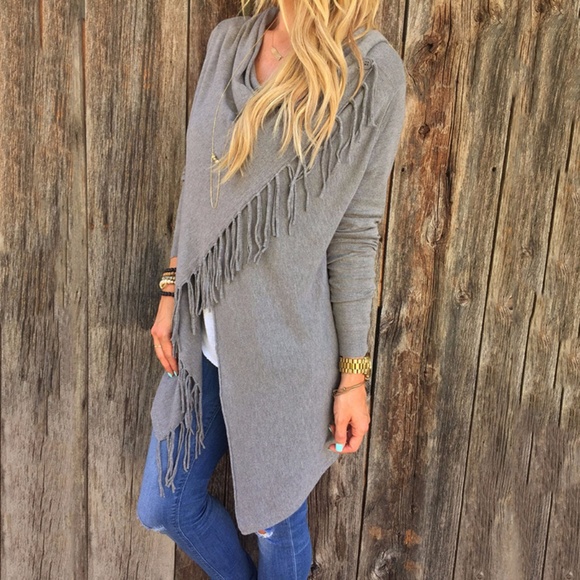 New Black Wrap Look Top With Fringe - Picture 5 of 8