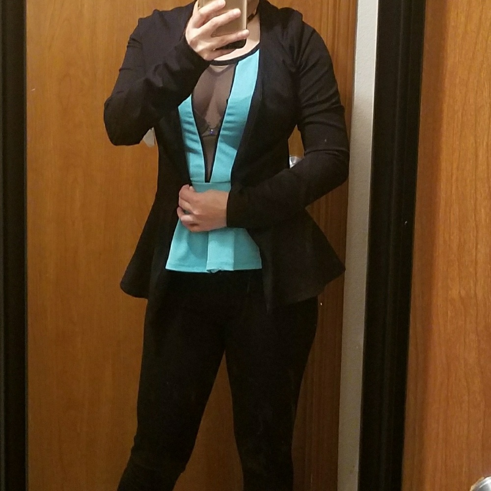 Collarless Open Front Peplum Blazer