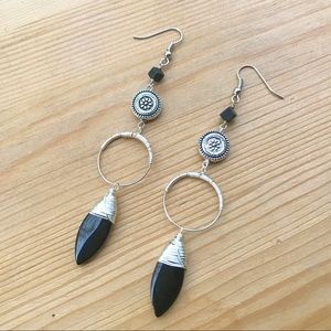 Black and Silver Detailed Dangle Earrings