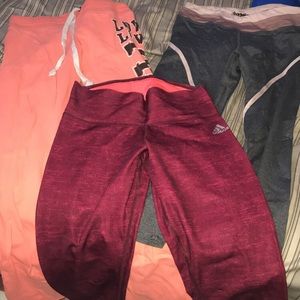 pink capris gray yoga capris neon orange sweats