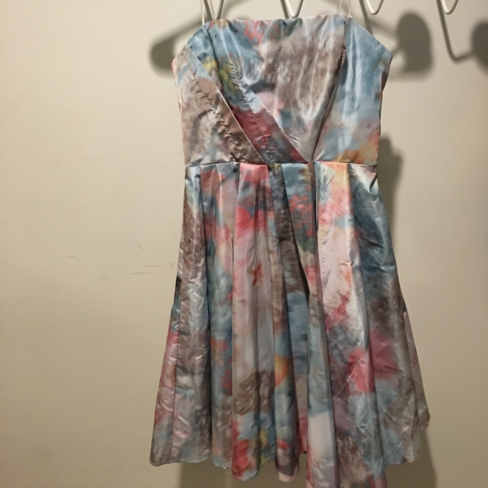 ABS strapless floral cocktail dress