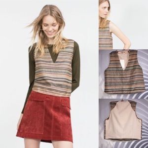 Striped Crop Sleeveless Thread Vest