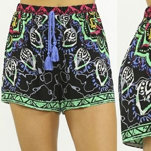 Boho Bright Print Loose Rayon Shorts Flying Tomato