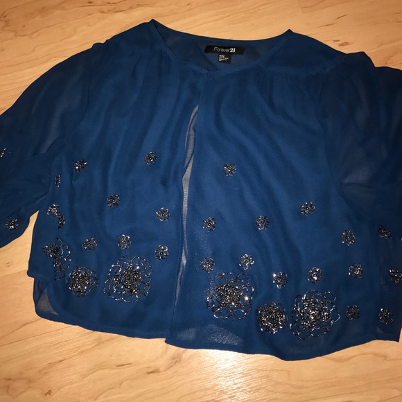 Forever21 Chiffon beaded jeweled shawl/cardigan - Picture 3 of 6